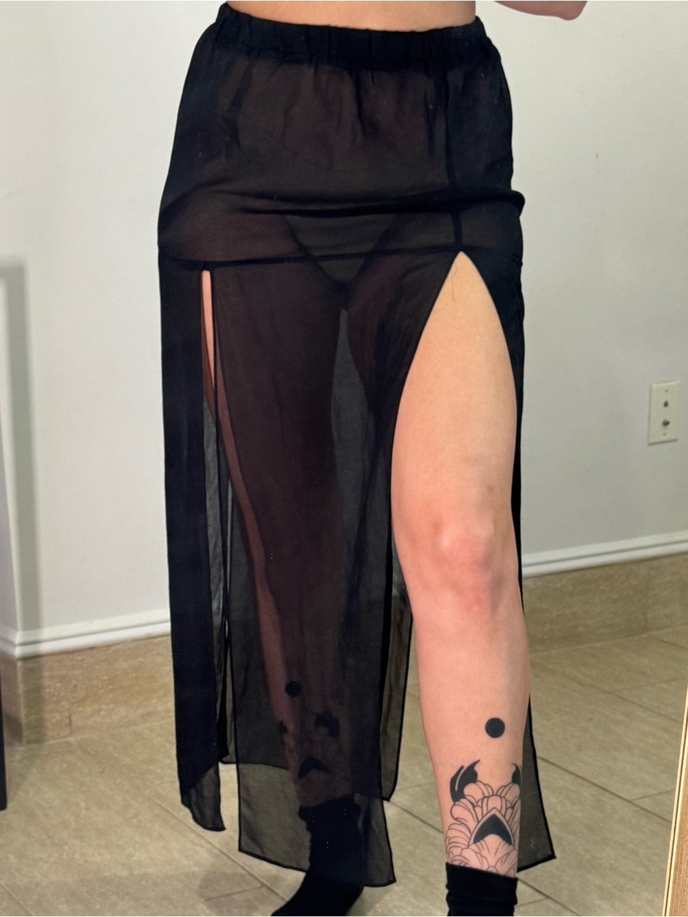 Black Sheer High-Slit Maxi Skirt